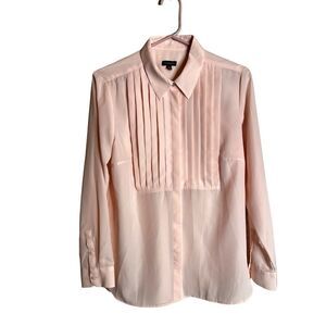 Talbots pink blouse with rhinestone top button accent. 1/2 button semi sheer med